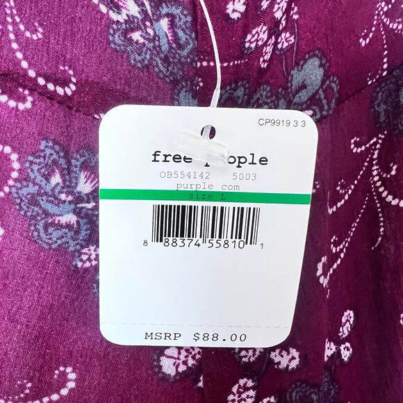 FREE PEOPLE INTIMATELY BURGUNDY LACE FLORAL PRINT SHEER DRESS NIGHTGOWN NWT LG - Picture 11 of 15